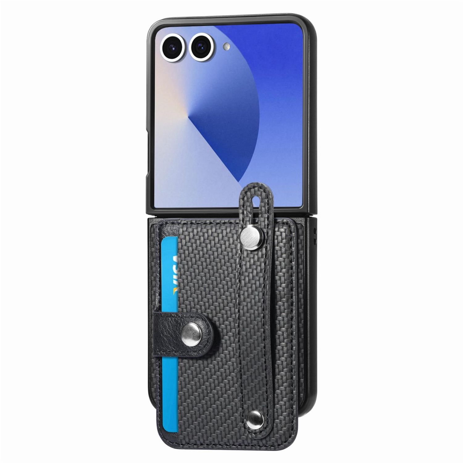 F&uuml;r Samsung Galaxy Z Flip7 5G Aufstellbare Kunstleder H&uuml;lle Schwarz - Bild 1