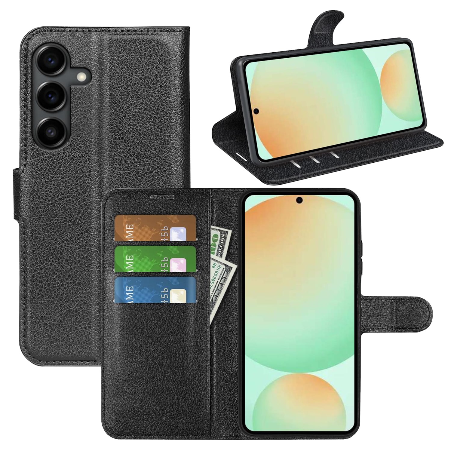 F&uuml;r Samsung Galaxy S25 FE Kunstleder Book Wallet Tasche H&uuml;lle Schwarz - Bild 1