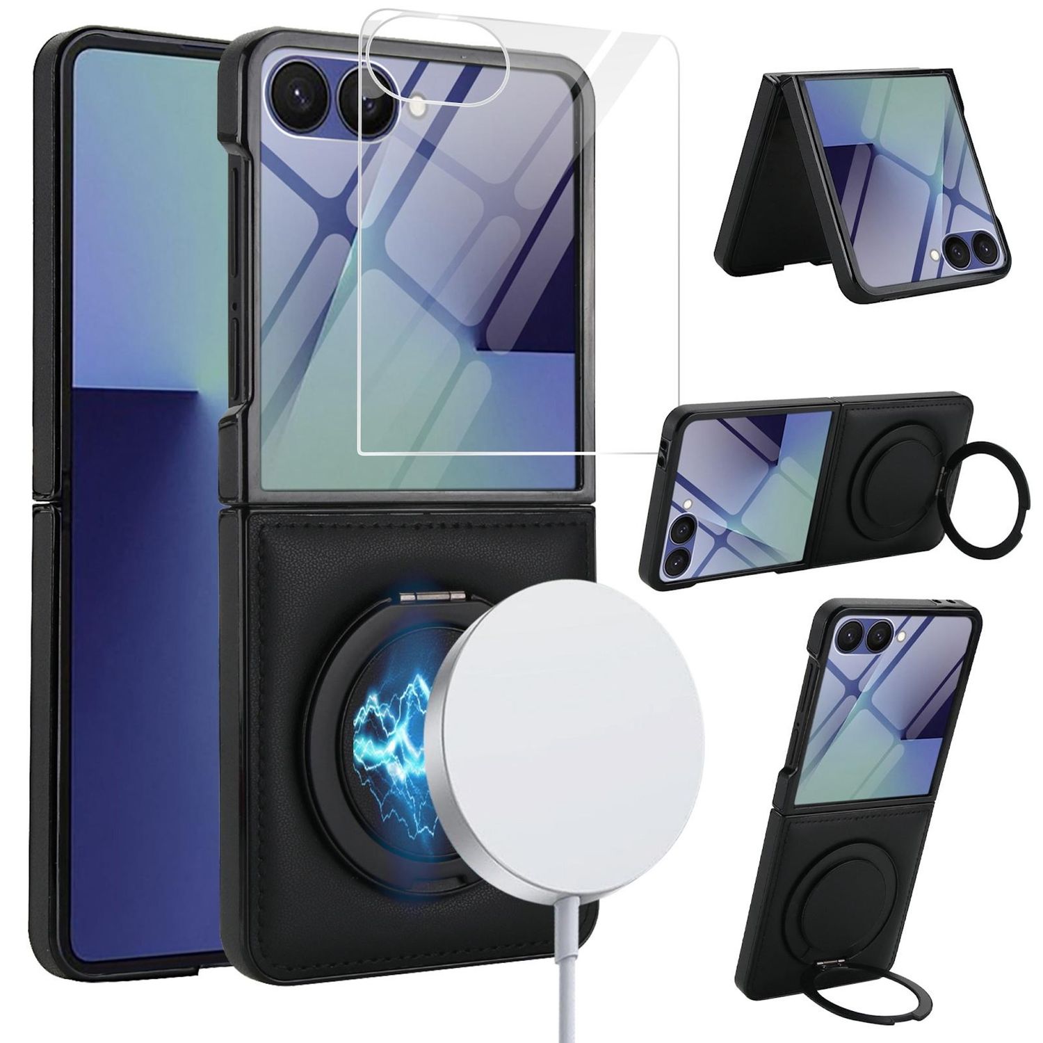 F&uuml;r Samsung Galaxy Z Flip7 MagSafe integriertes Glas H&uuml;lle Schwarz - Bild 1