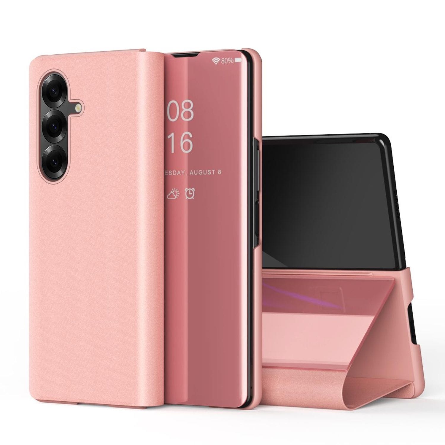 F&uuml;r Samsung Galaxy Z Fold7 5G View Spiegel Wake UP Smart H&uuml;lle Pink - Bild 1