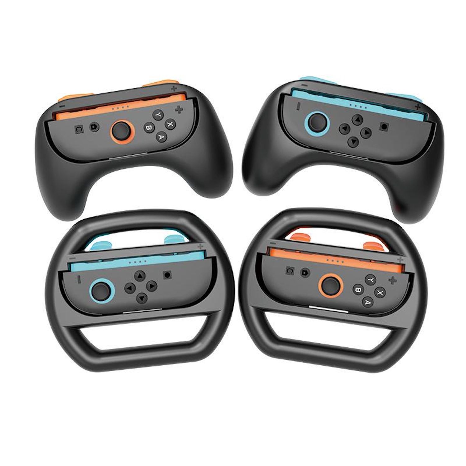 F&uuml;r Nintendo Switch 2 4-in-1 Controller Grip Lenkrad Set Schwarz - Bild 1