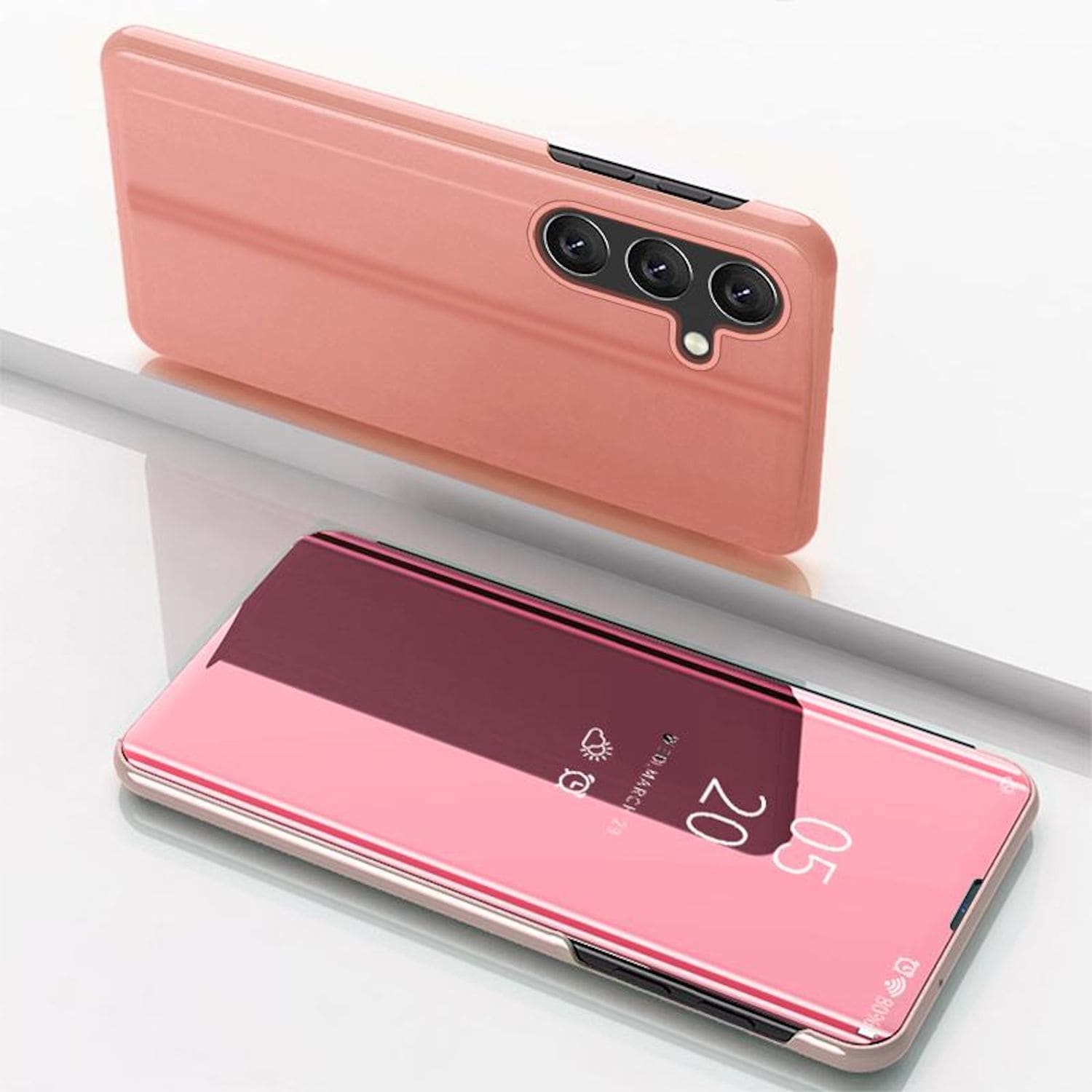 F&uuml;r Samsung Galaxy S25 FE 5G View Spiegel Wake UP Smart H&uuml;lle Pink - Bild 1