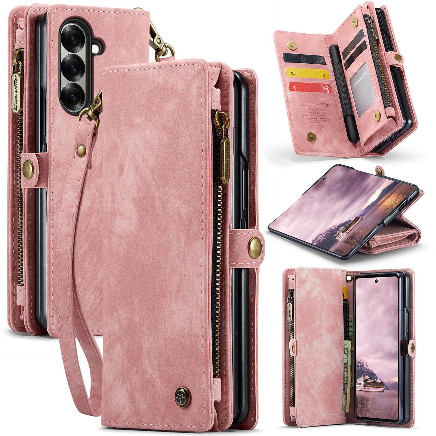 F&uuml;r Samsung Galaxy Z Fold7 5G Kunstleder 008 Multifunktion H&uuml;lle Pink - Bild 1