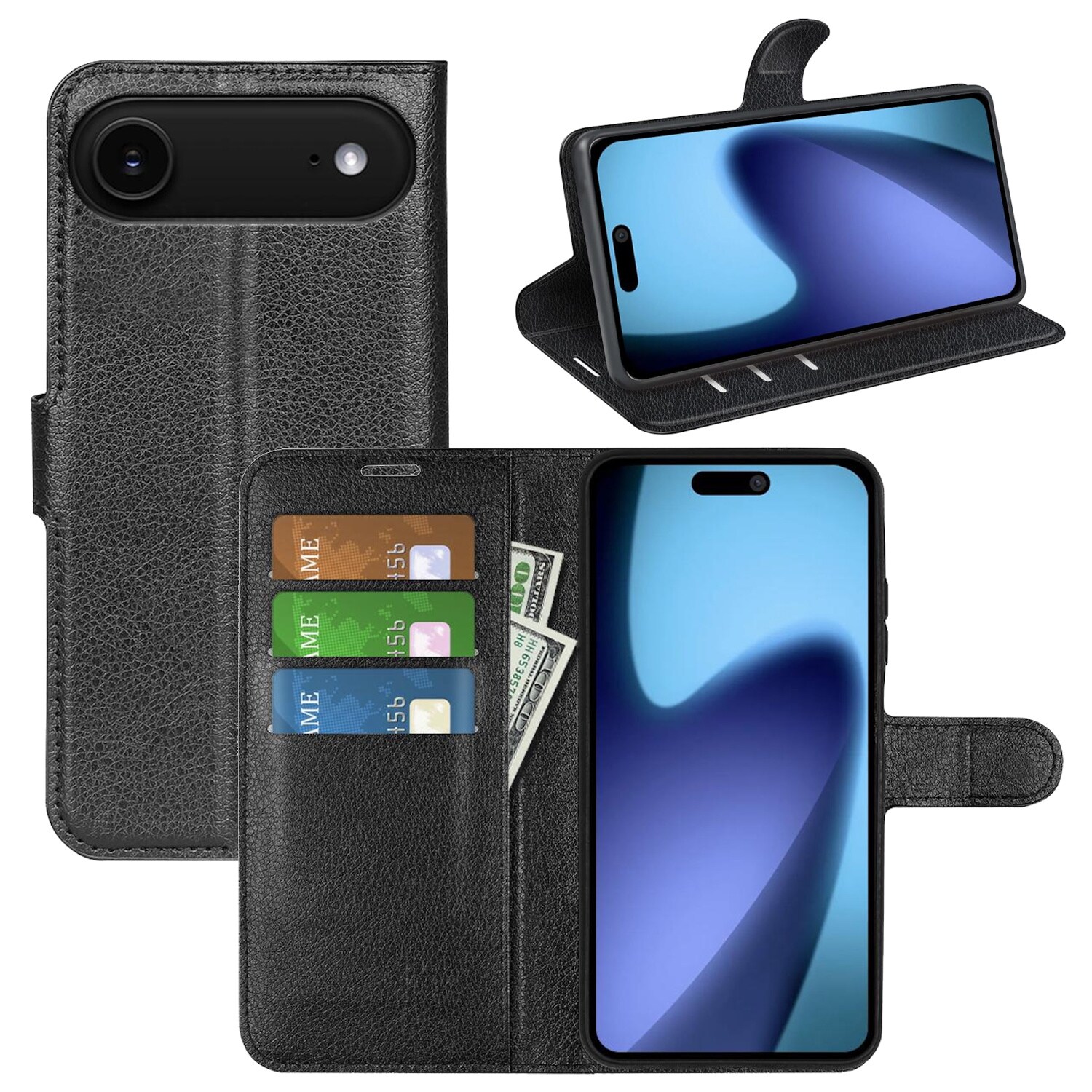 F&uuml;r Apple iPhone 17 Air Kunstleder Book Wallet Tasche H&uuml;lle Schwarz - Bild 1