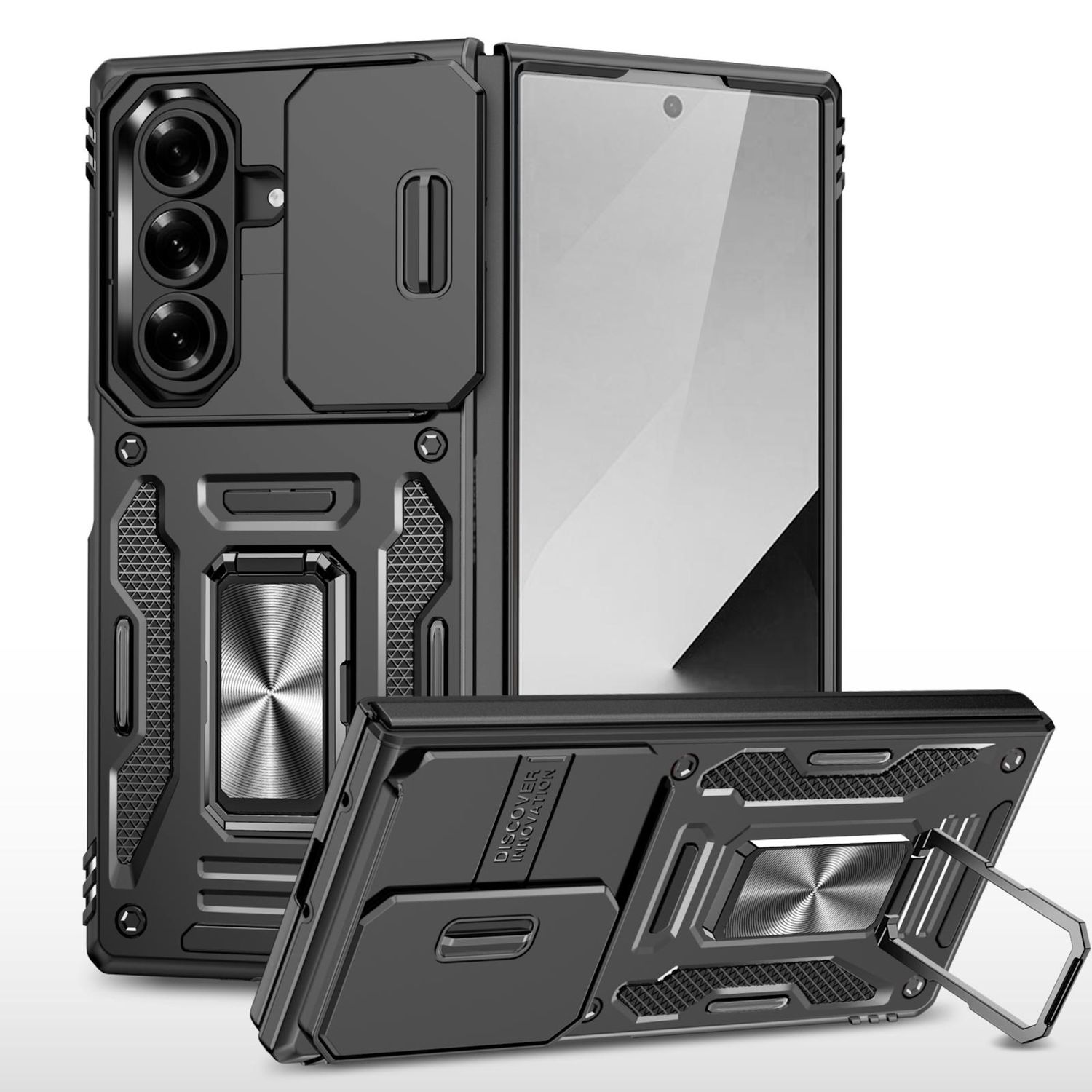 F&uuml;r Samsung Galaxy Z Fold7 5G Armor Kamera TPU PC Ring H&uuml;lle Schwarz - Bild 1