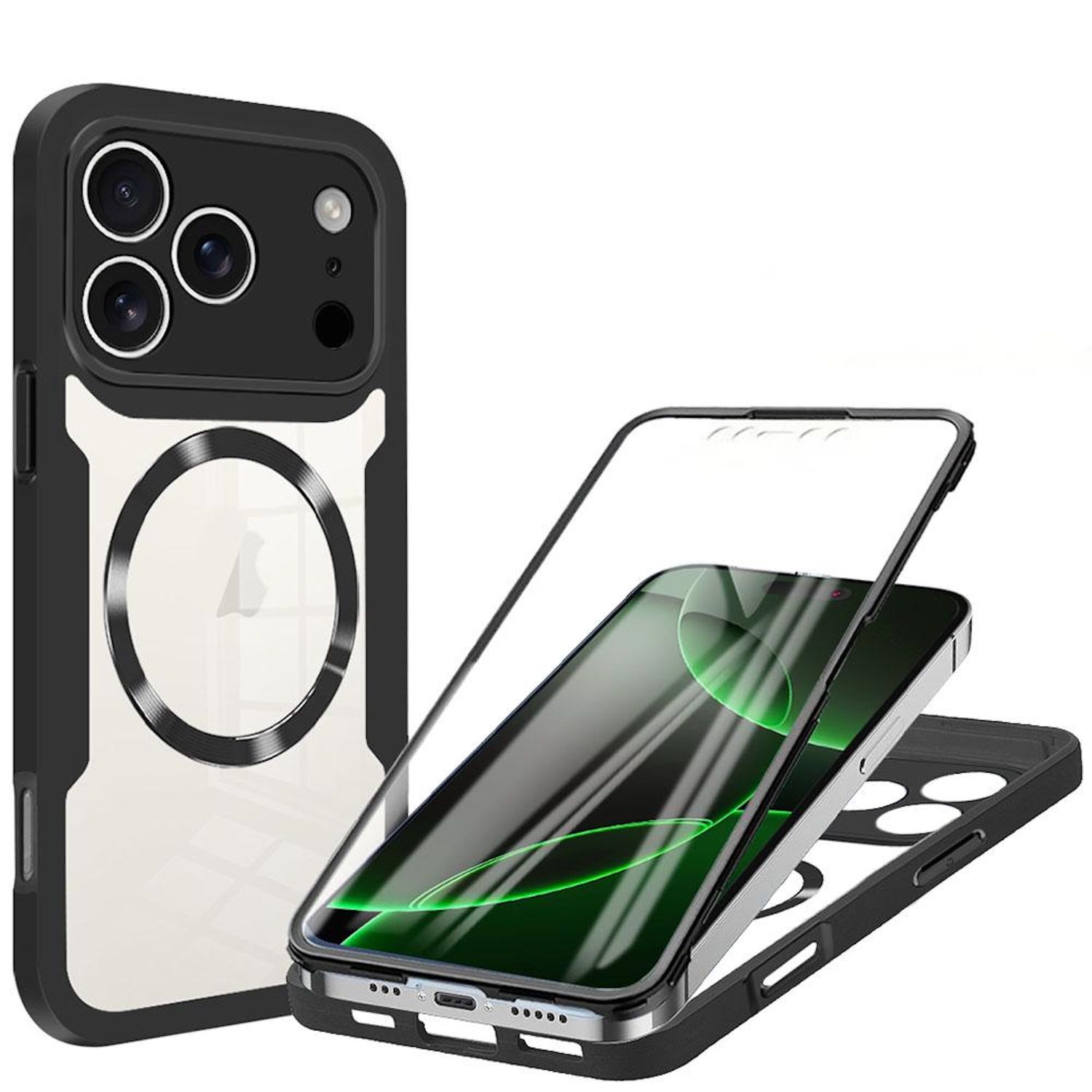 F&uuml;r Apple iPhone 17 Pro Max MagSafe Ring Full Body TPU H&uuml;lle Schwarz - Bild 1