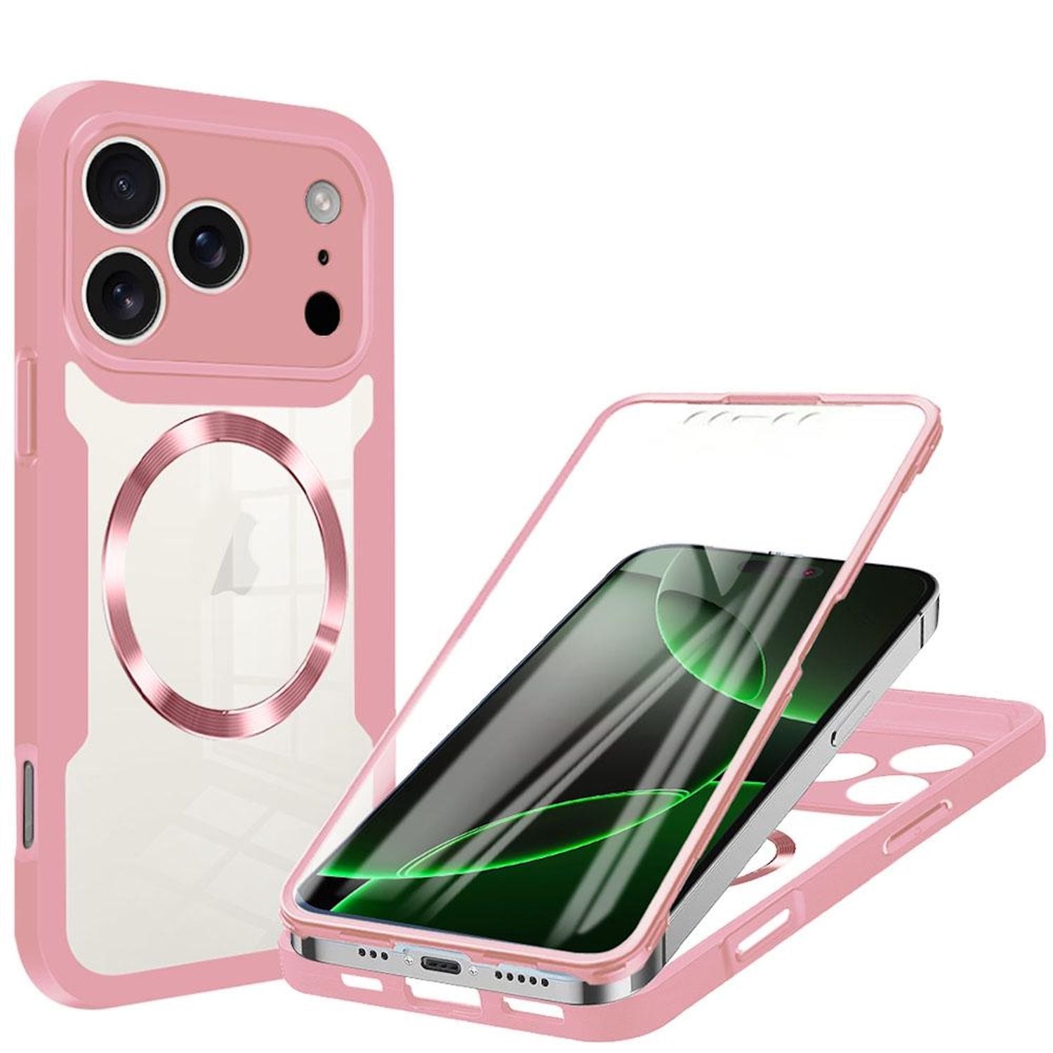 F&uuml;r Apple iPhone 17 Pro Max MagSafe Full Body Acryl TPU H&uuml;lle Rosa - Bild 1