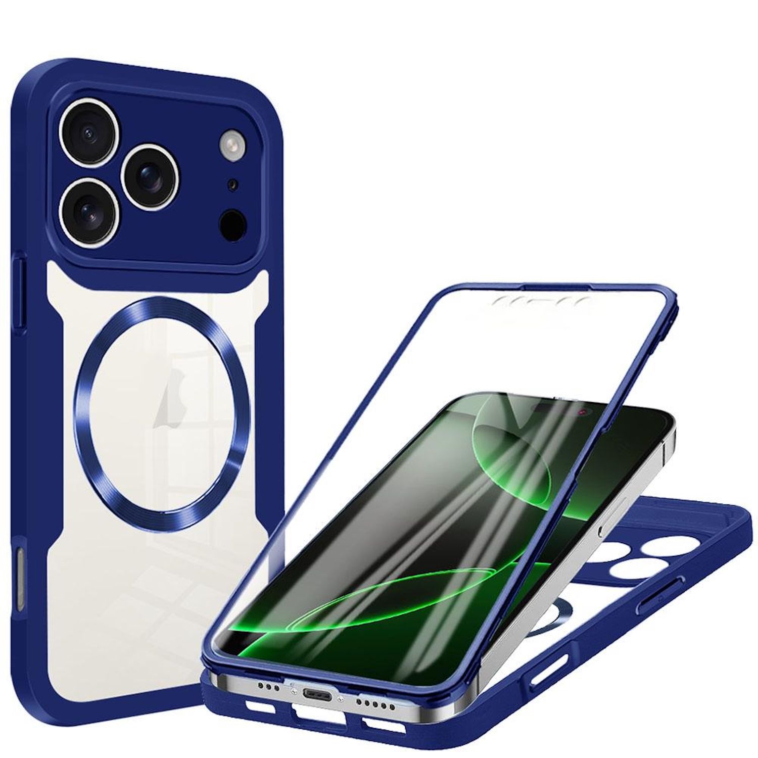 F&uuml;r Apple iPhone 17 Pro MagSafe Ring Full Body 360 Grad TPU H&uuml;lle Blau - Bild 1