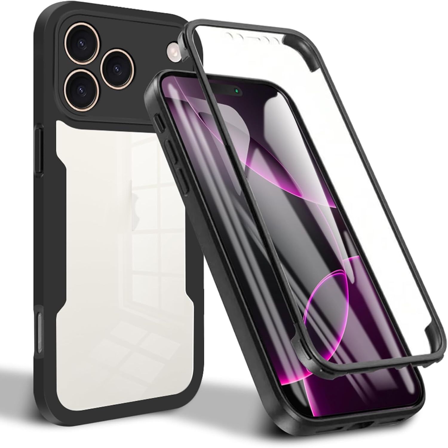 F&uuml;r Apple iPhone 17 Pro Full Body 360 Grad Acryl TPU H&uuml;lle Schwarz - Bild 1