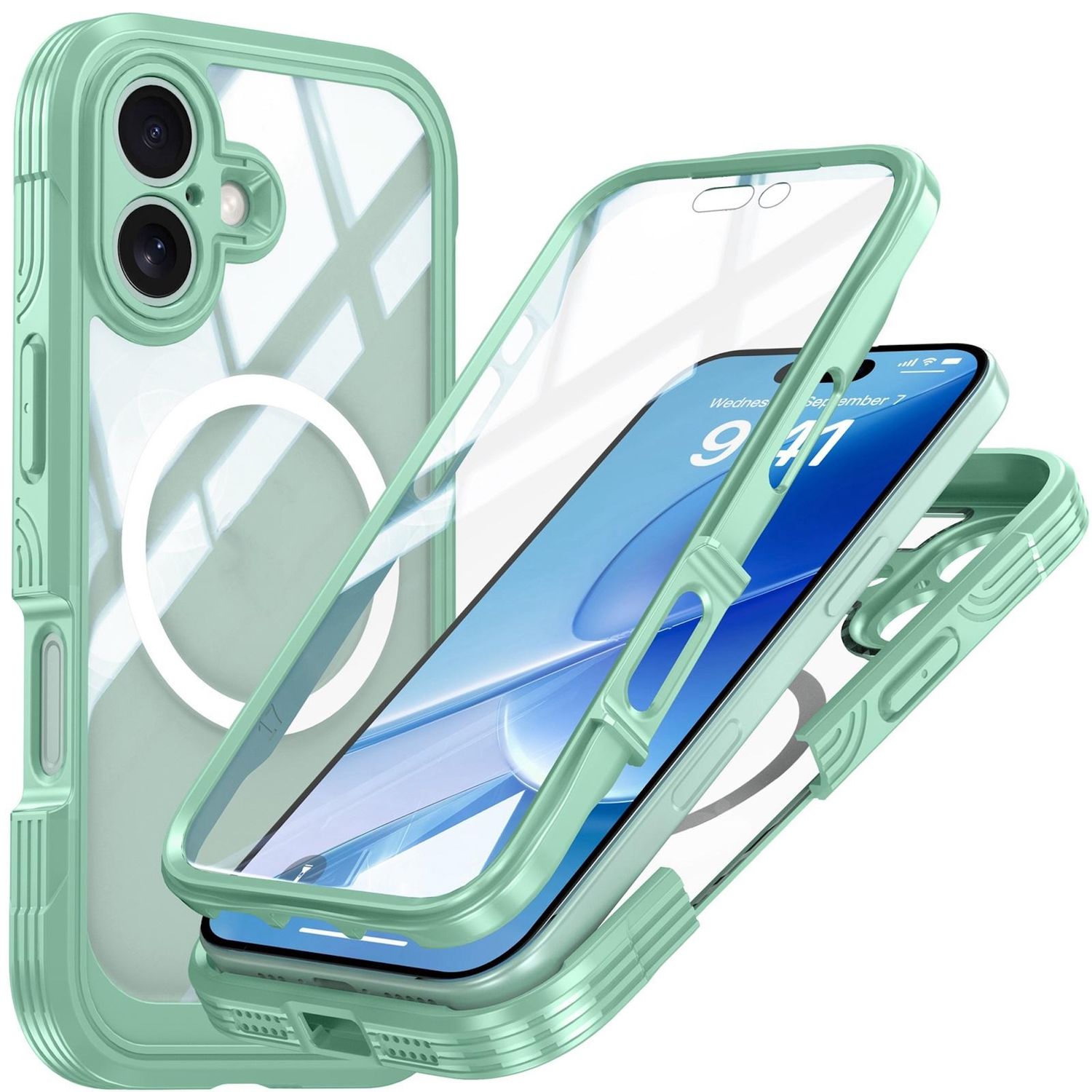 F&uuml;r Apple iPhone 17 MagSafe 360 Full Body Hybrid Tasche Bumper Gr&uuml;n - Bild 1