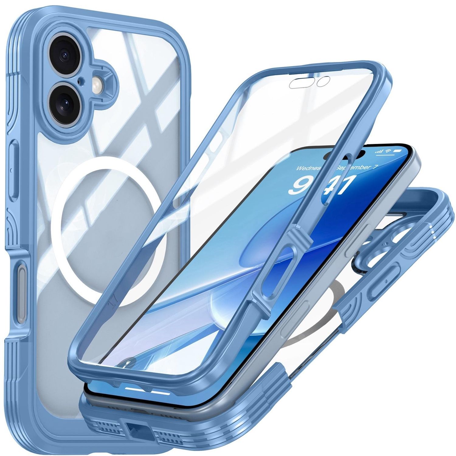 F&uuml;r Apple iPhone 17 MagSafe 360 Full Body Hybrid Tasche Bumper Blau - Bild 1