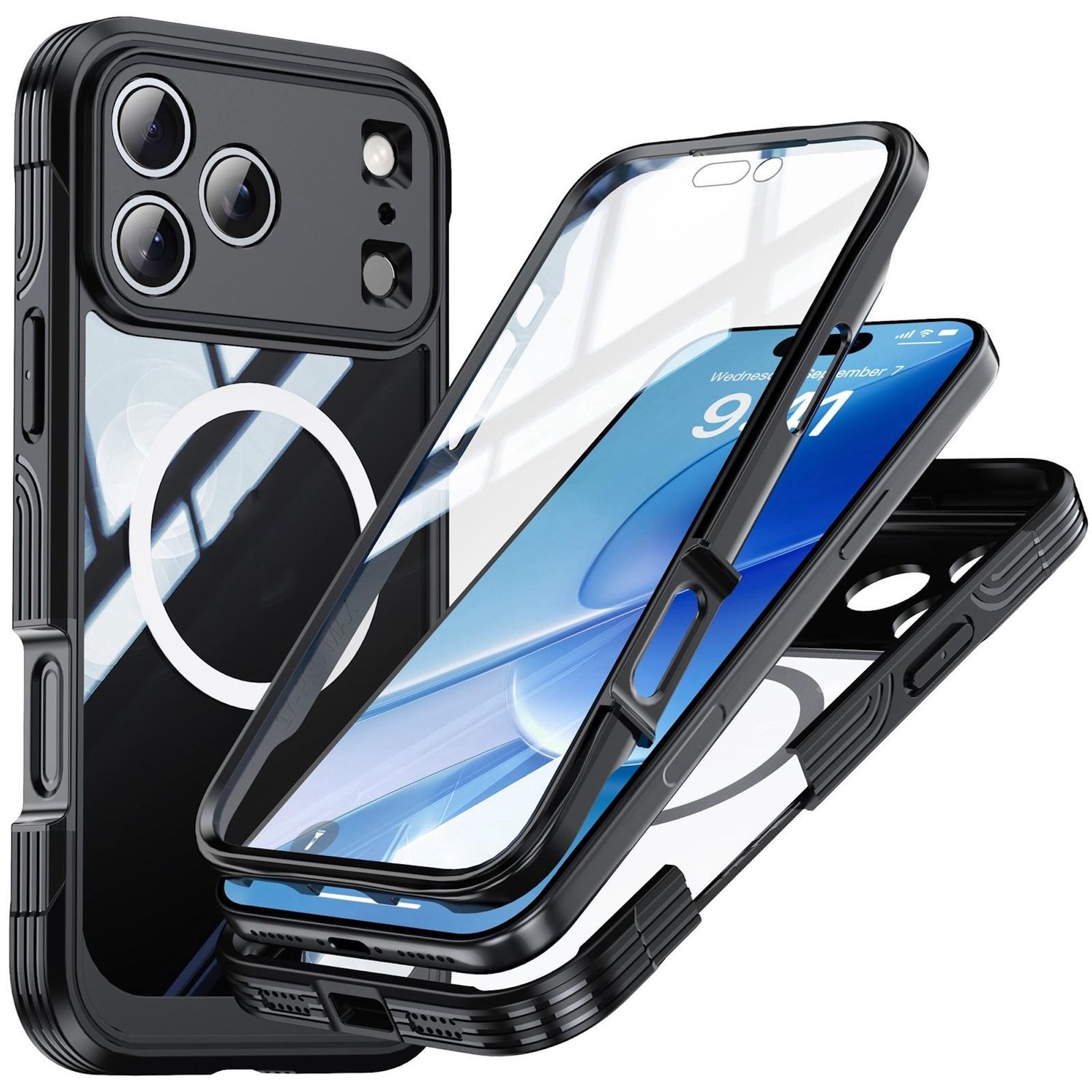 F&uuml;r Apple iPhone 17 Pro MagSafe Full Body Hybrid Tasche Bumper Schwarz - Bild 1