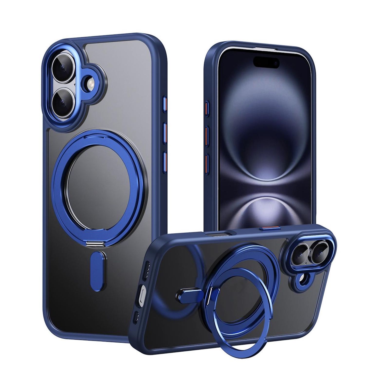 F&uuml;r Apple iPhone 17 Frosted 360 Grad Ring MagSafe TPU + PC H&uuml;lle Blau - Bild 1