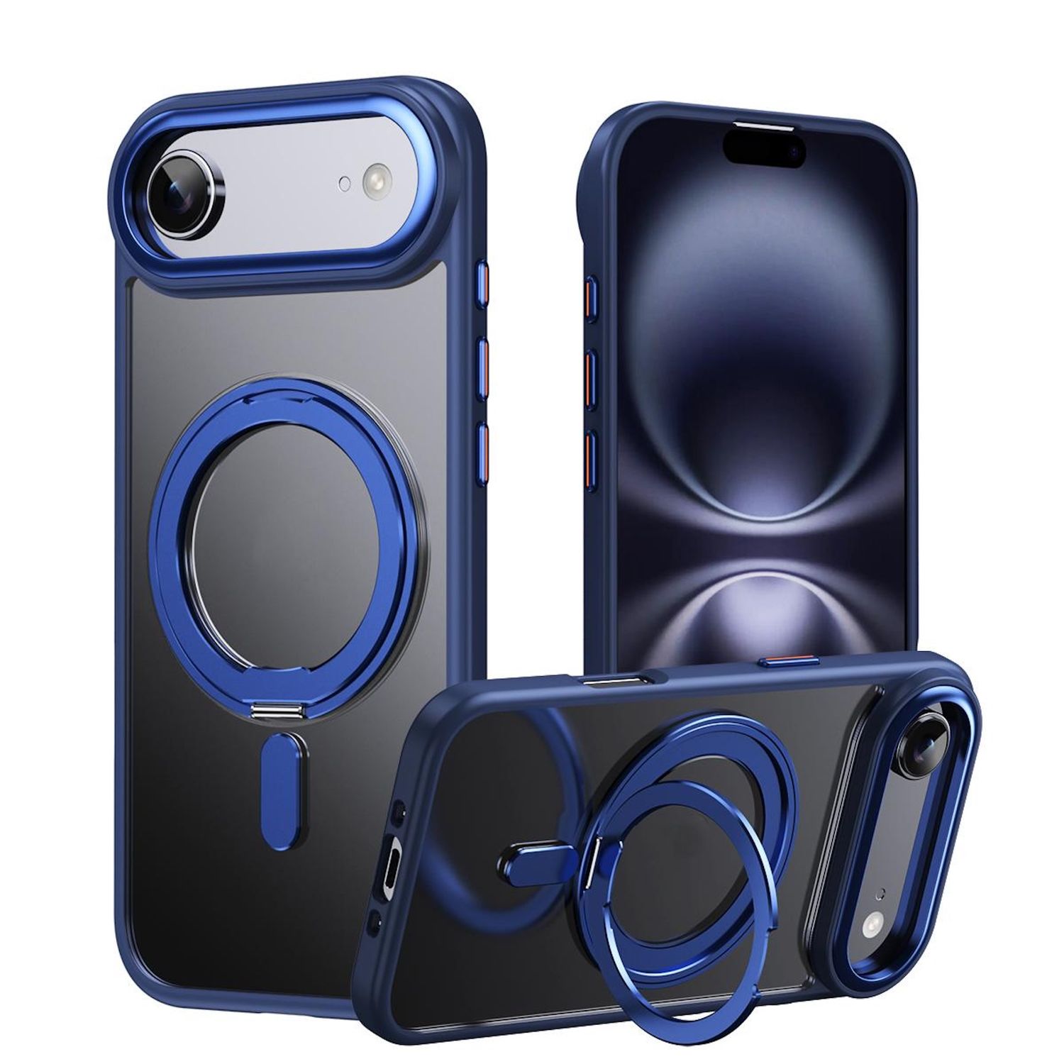 F&uuml;r Apple iPhone 17 Air Frosted 360 Ring MagSafe TPU + PC H&uuml;lle Blau - Bild 1