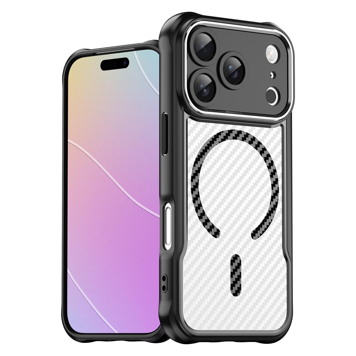 F&uuml;r Apple iPhone 17 Pro Design Carbon MagSafe Translucent Handy H&uuml;lle - Bild 1