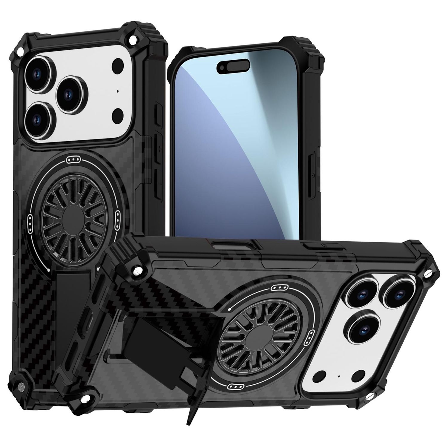 F&uuml;r Apple iPhone 17 Pro Camouflage MagSafe Kickstand H&uuml;lle Schwarz - Bild 1