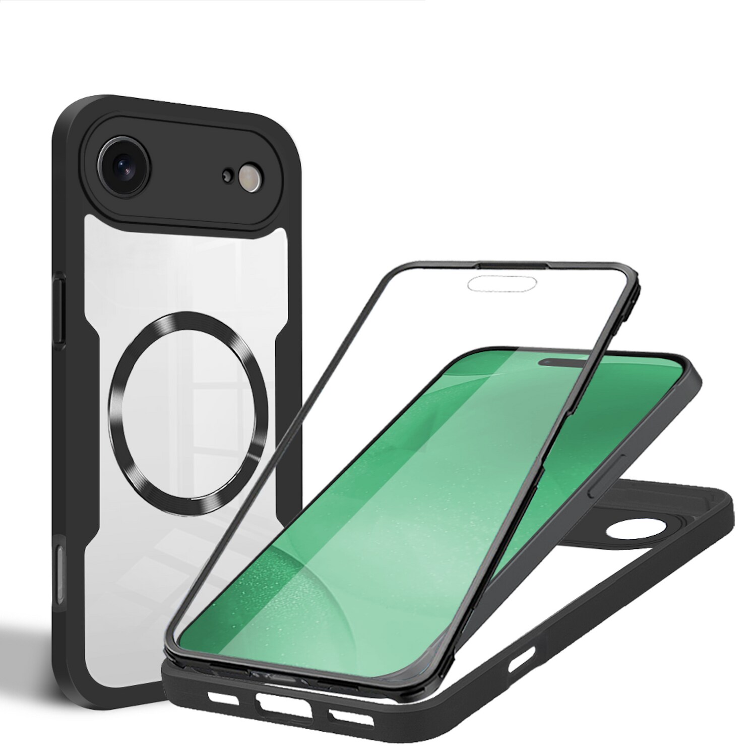 F&uuml;r Apple iPhone 17 Air MagSafe Ring Full Body 360 TPU H&uuml;lle Schwarz - Bild 1