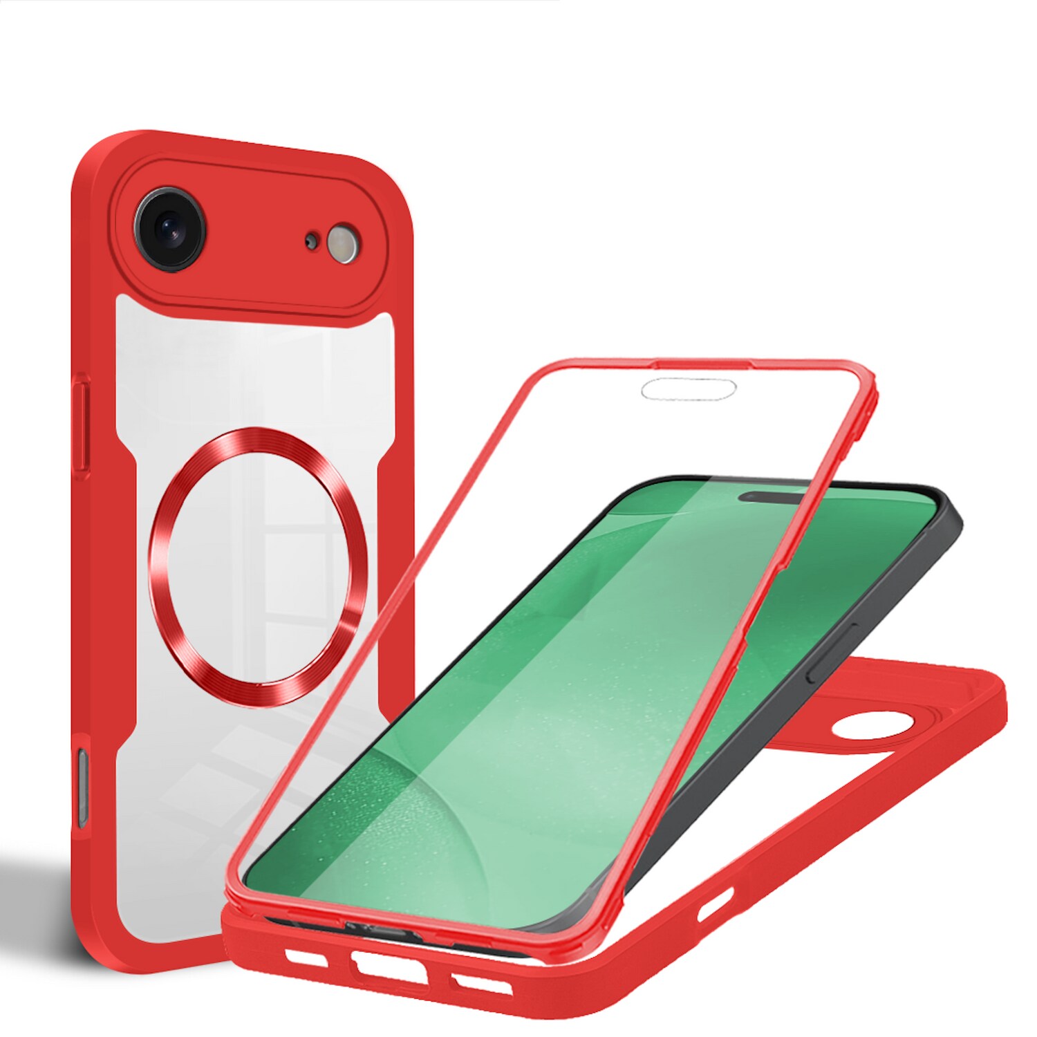 F&uuml;r Apple iPhone 17 Air MagSafe Ring Full Body 360 Grad TPU H&uuml;lle Rot - Bild 1