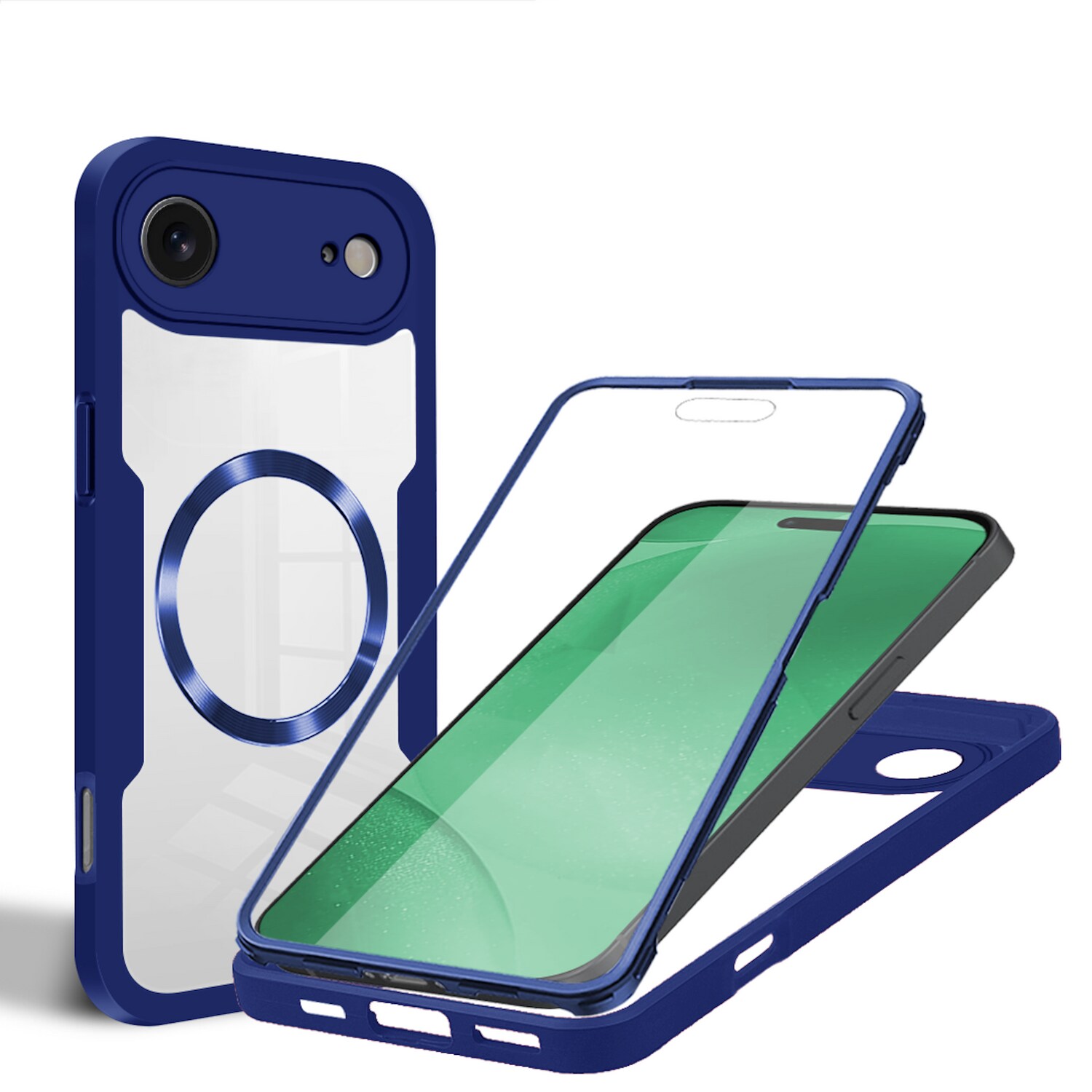 F&uuml;r Apple iPhone 17 Air MagSafe Ring Full Body 360 Grad TPU H&uuml;lle Blau - Bild 1