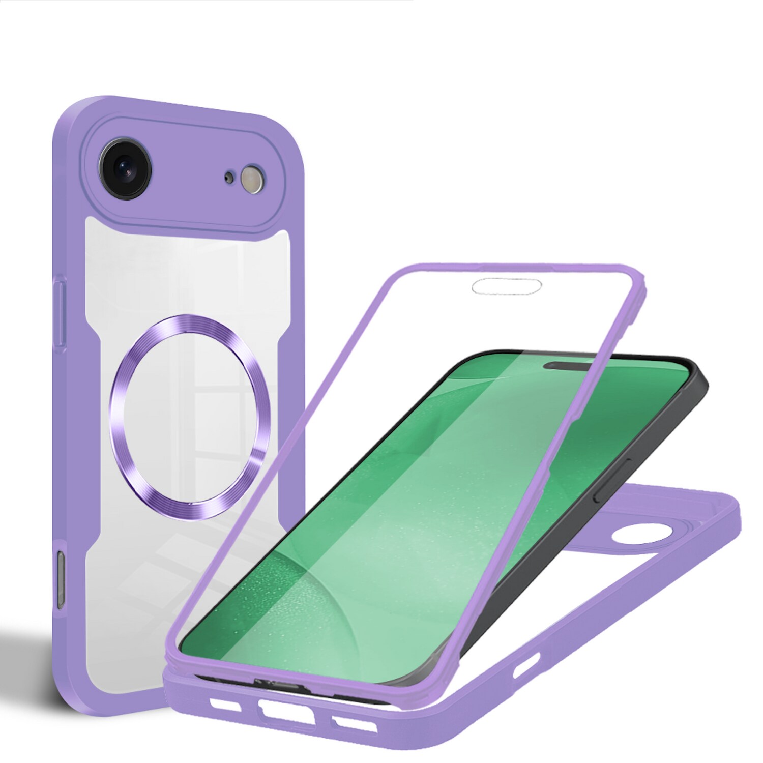 F&uuml;r Apple iPhone 17 Air MagSafe Ring Full Body 360 Grad TPU H&uuml;lle Lila - Bild 1