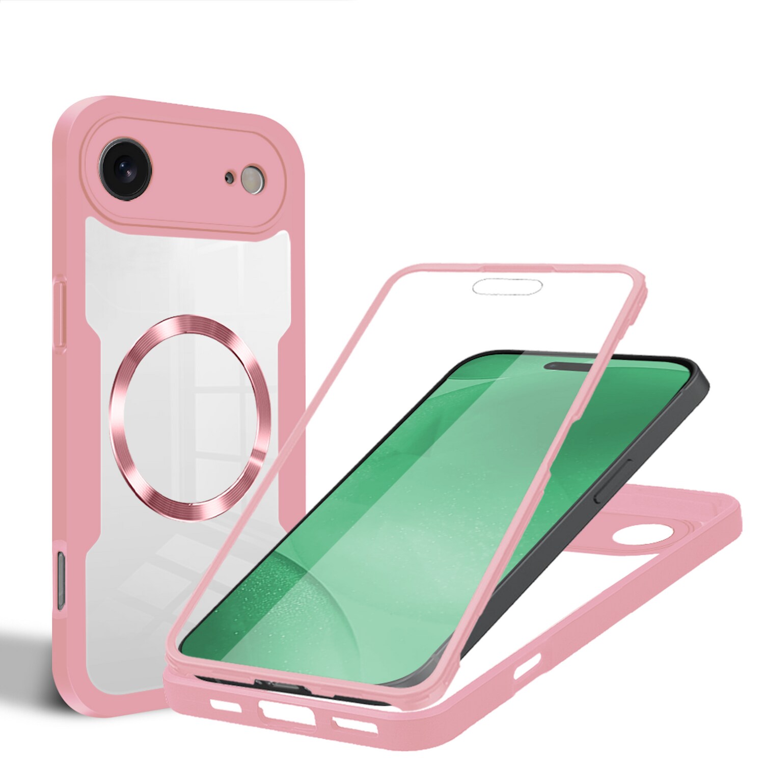F&uuml;r Apple iPhone 17 Air MagSafe Ring Full Body 360 Grad TPU H&uuml;lle Rosa - Bild 1