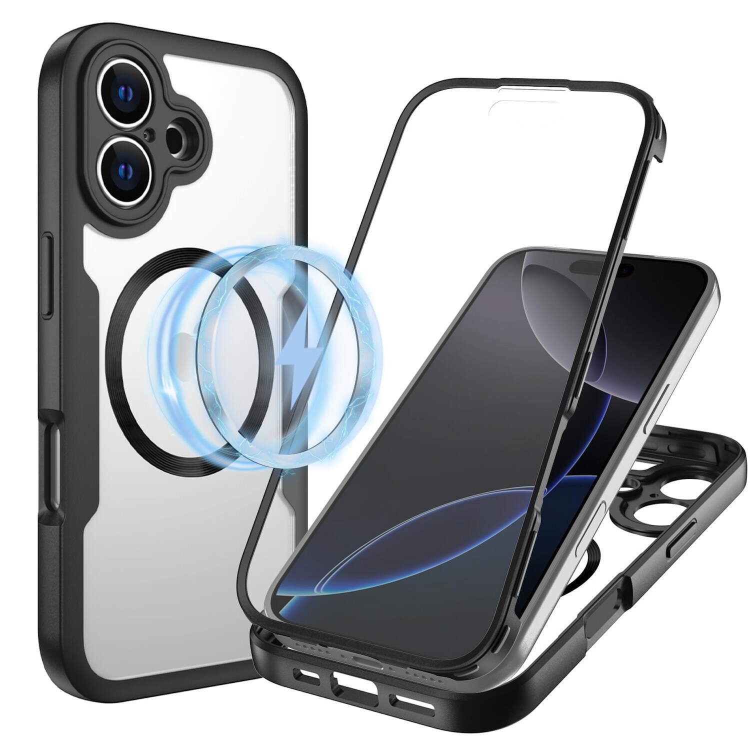 F&uuml;r Apple iPhone 17 MagSafe Ring Full Body 360 Grad TPU H&uuml;lle Schwarz - Bild 1