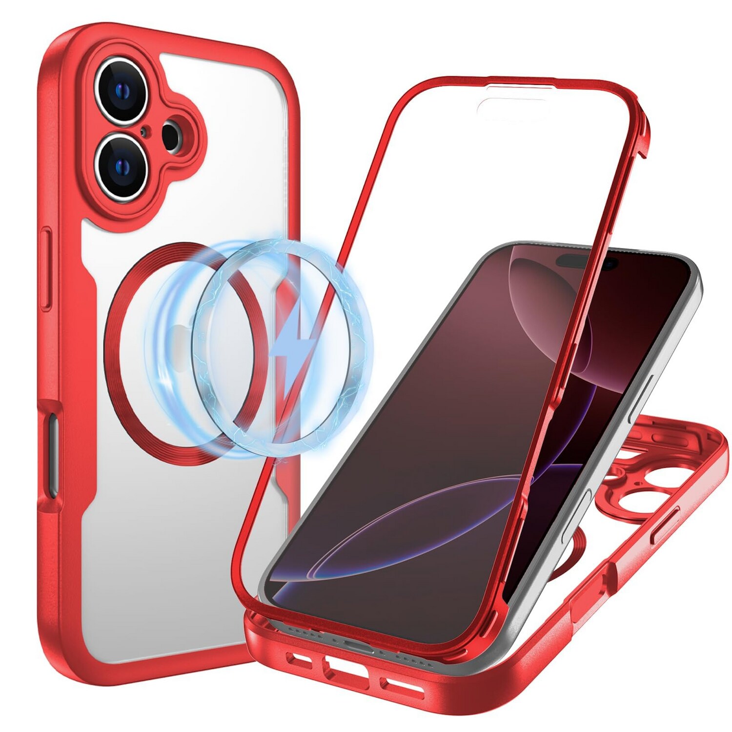 F&uuml;r Apple iPhone 17 MagSafe Ring Full Body 360 Grad TPU H&uuml;lle Rot - Bild 1