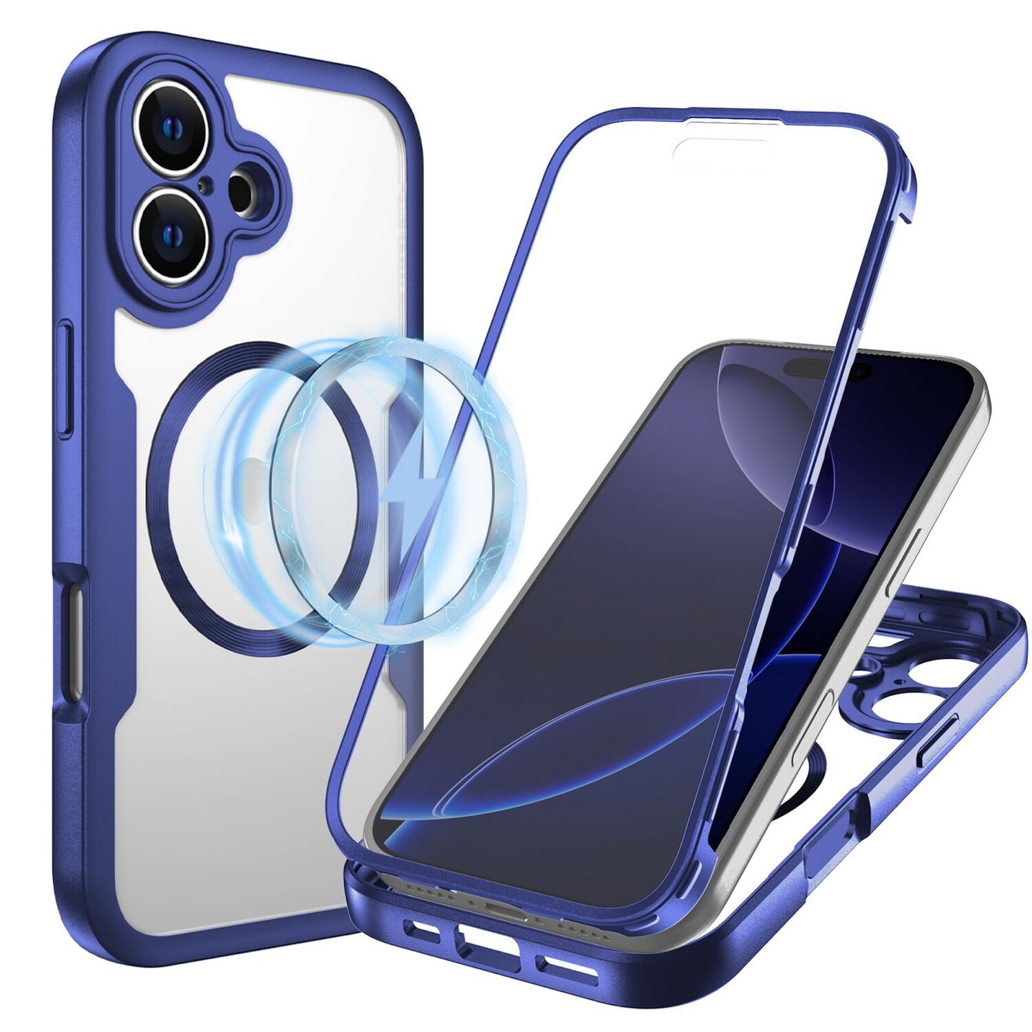 F&uuml;r Apple iPhone 17 MagSafe Ring Full Body 360 Grad TPU H&uuml;lle Blau - Bild 1