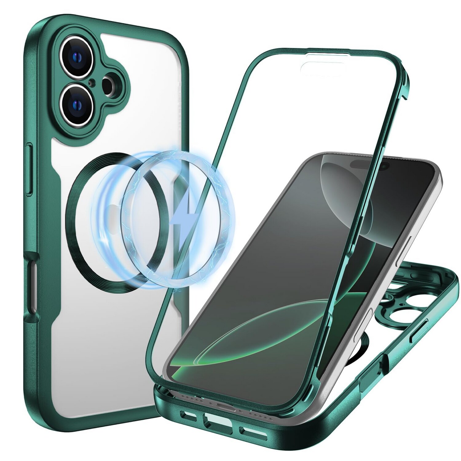 F&uuml;r Apple iPhone 17 MagSafe Ring Full Body 360 Grad TPU H&uuml;lle Gr&uuml;n - Bild 1