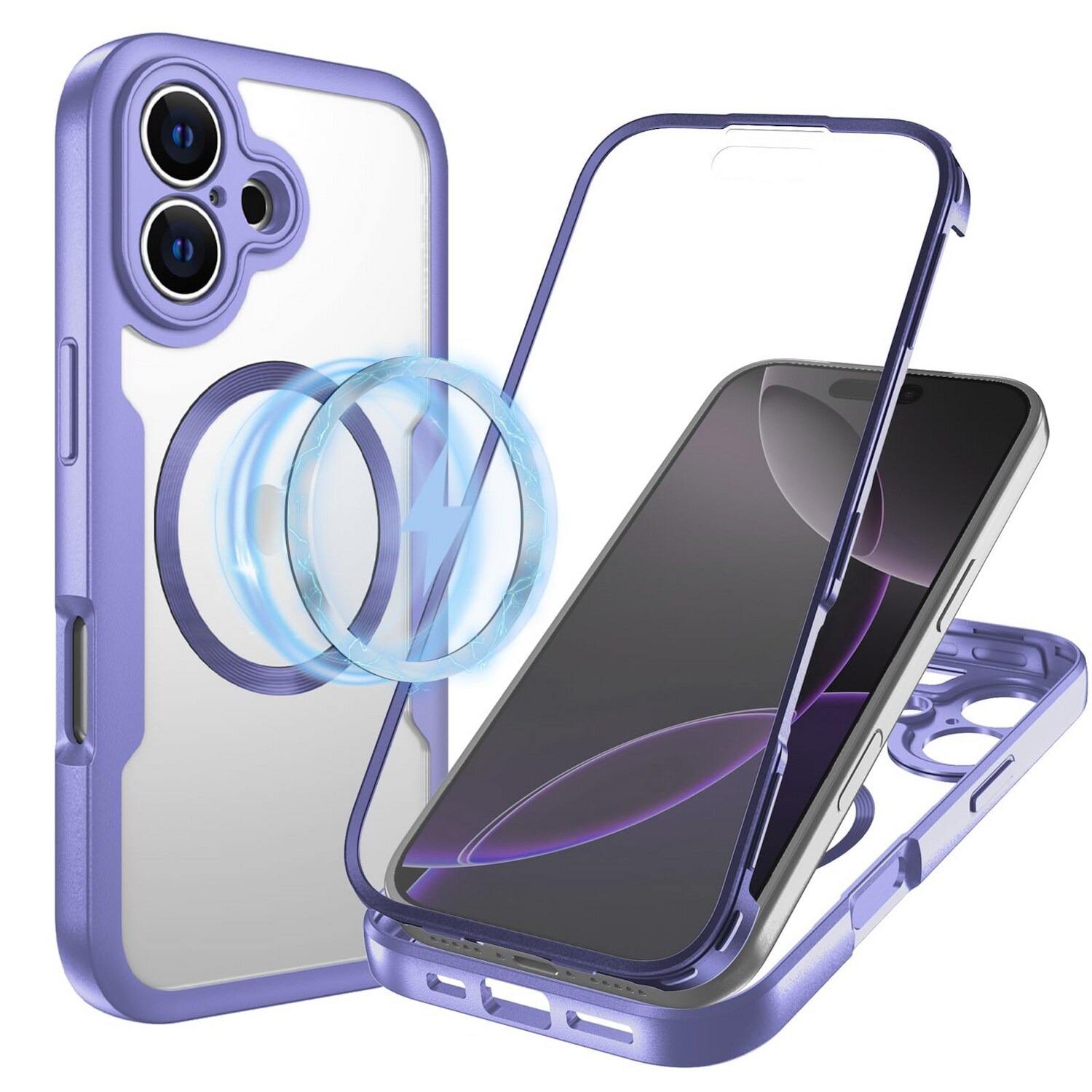F&uuml;r Apple iPhone 17 MagSafe Ring Full Body 360 Grad TPU H&uuml;lle Lila - Bild 1