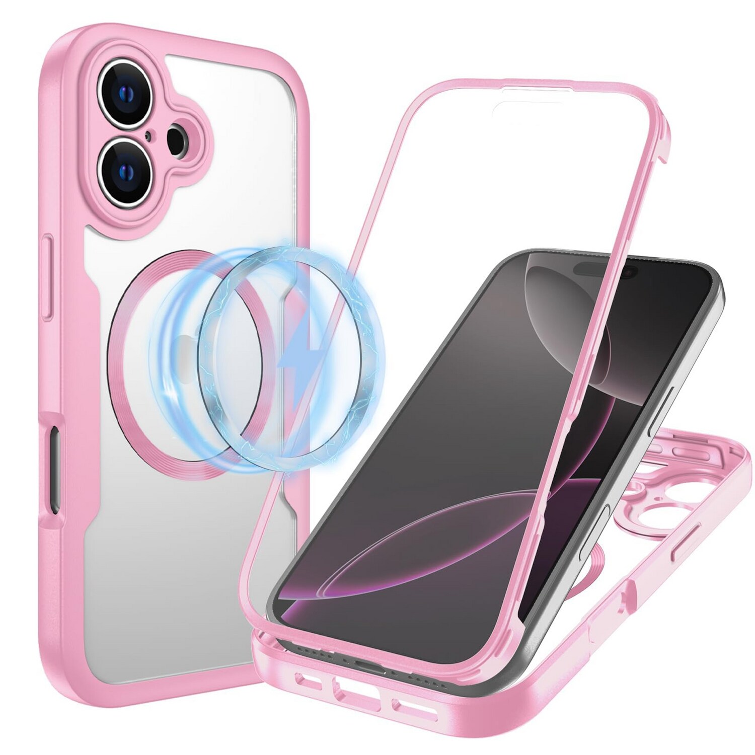 F&uuml;r Apple iPhone 17 MagSafe Ring Full Body 360 Grad TPU H&uuml;lle Rosa - Bild 1
