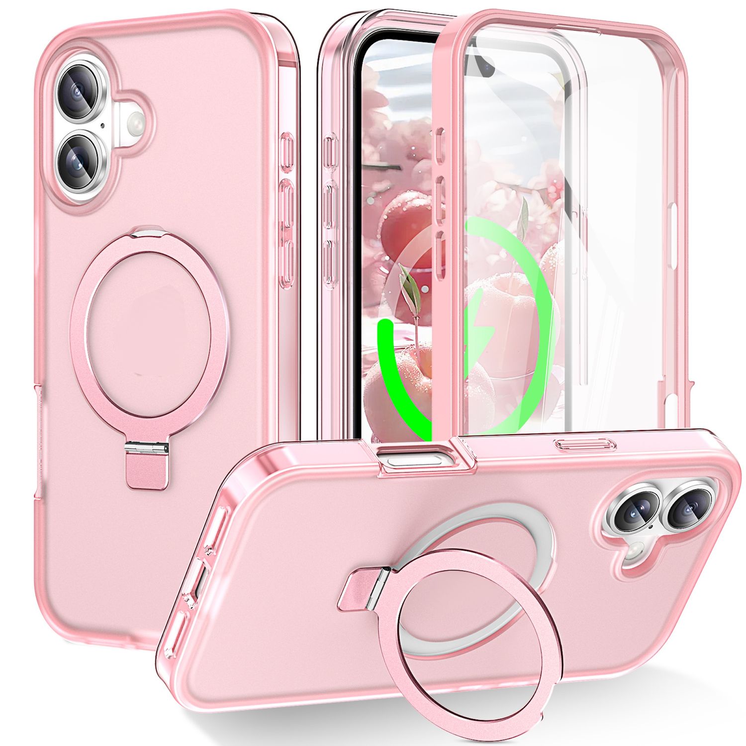 F&uuml;r Apple iPhone 17 Skin Feel MagSafe Ring Halter 360 Grad H&uuml;lle Rosa - Bild 1