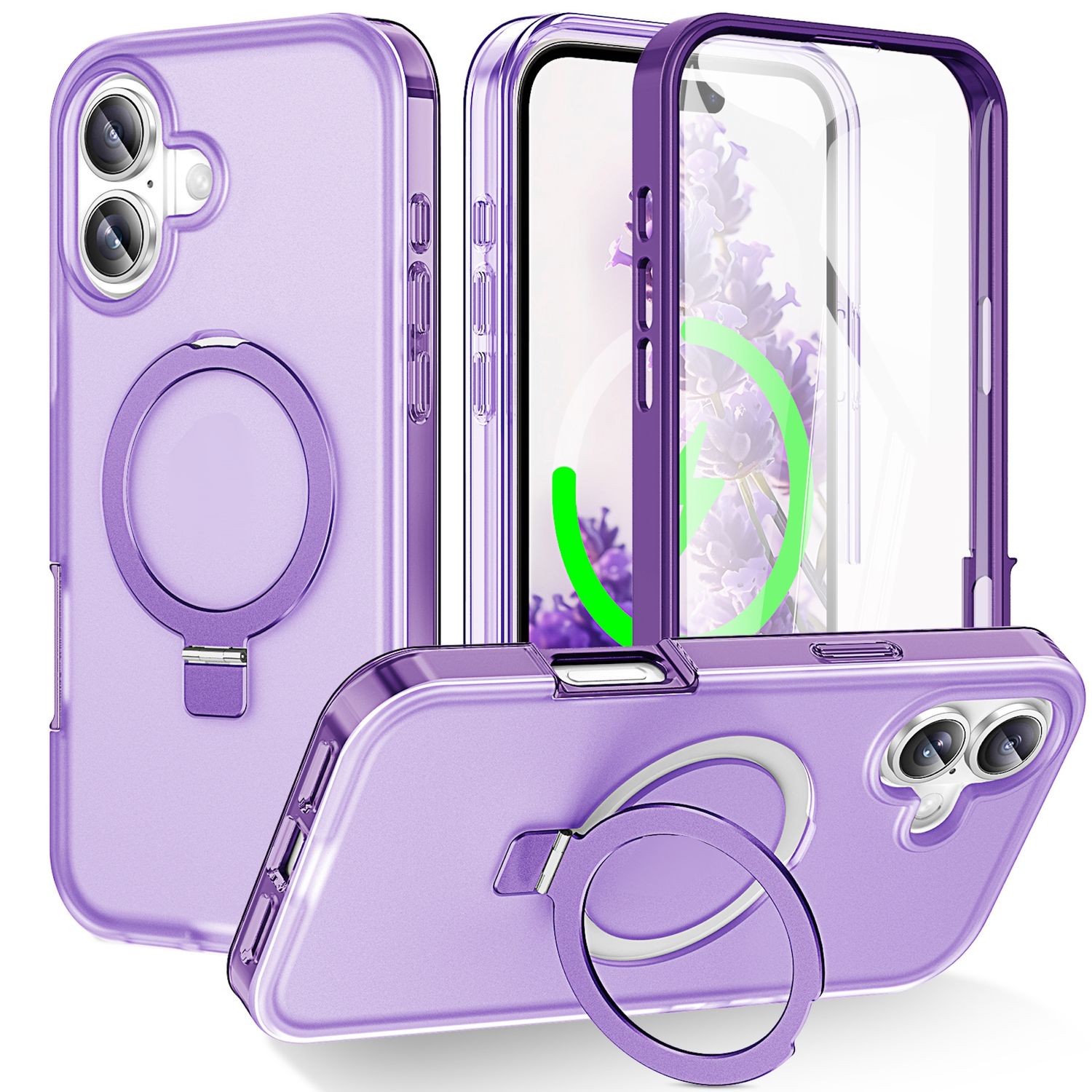 F&uuml;r Apple iPhone 17 Skin Feel MagSafe Ring Halter 360 Grad H&uuml;lle Lila - Bild 1