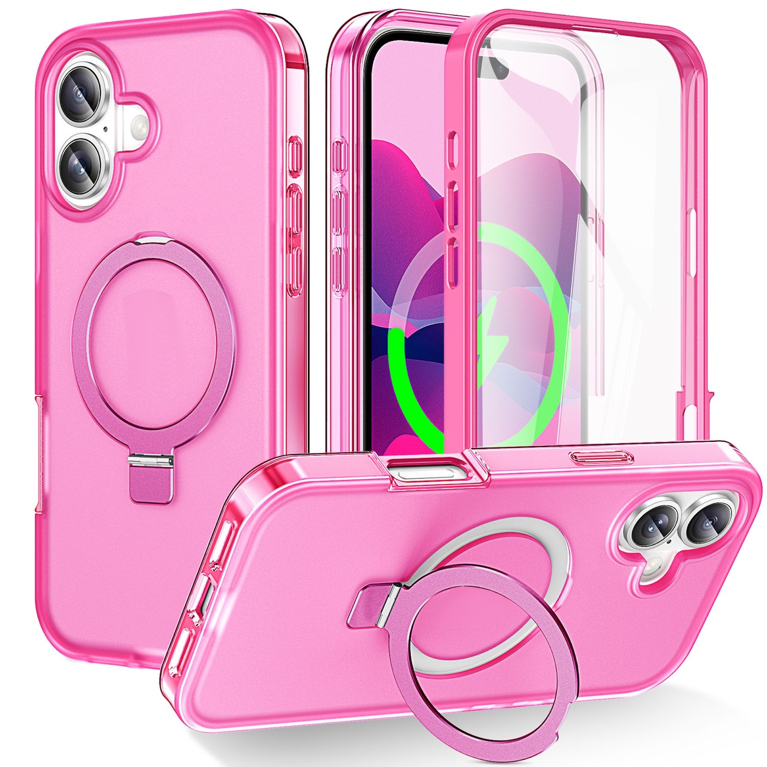F&uuml;r Apple iPhone 17 Skin Feel MagSafe Ring Halter 360 Grad H&uuml;lle Pink - Bild 1