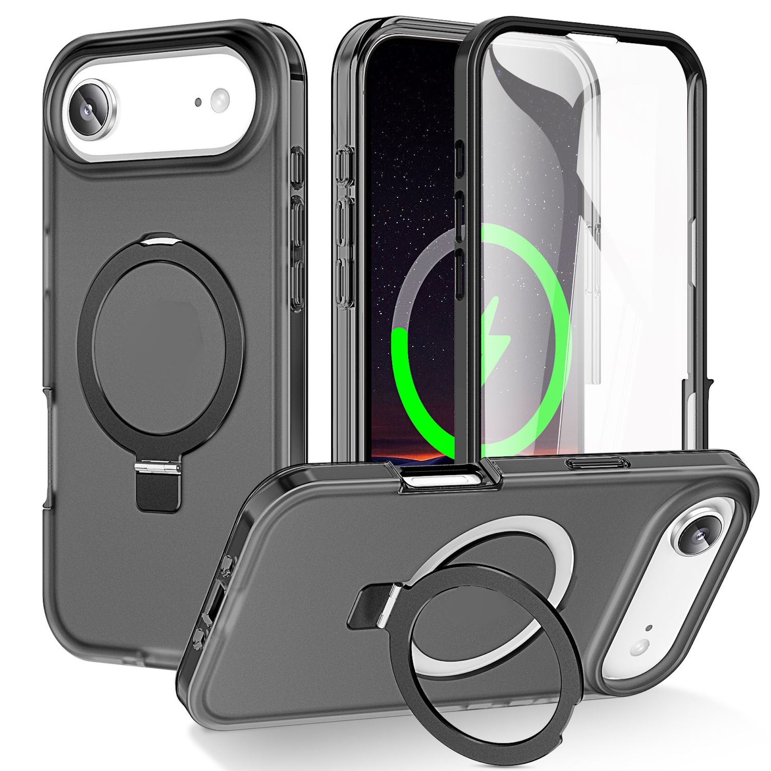 F&uuml;r Apple iPhone 17 Air Skin Feel MagSafe Ringhalter 360 H&uuml;lle Schwarz - Bild 1