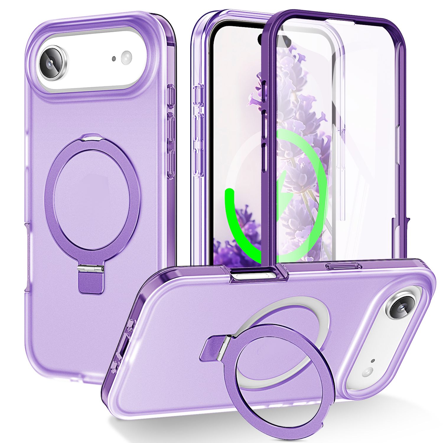 F&uuml;r Apple iPhone 17 Air Skin Feel MagSafe Ring Halter 360 H&uuml;lle Lila - Bild 1