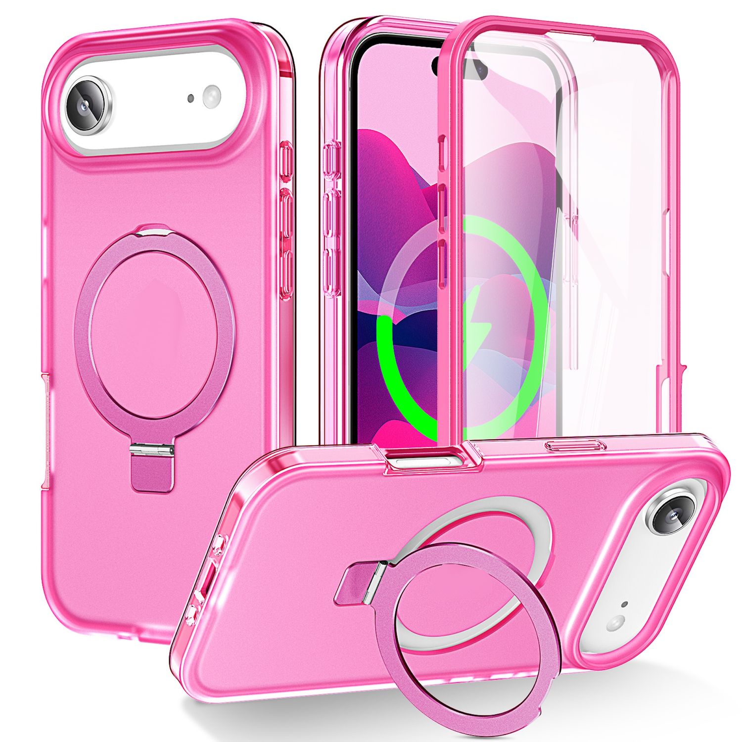 F&uuml;r Apple iPhone 17 Air Skin Feel MagSafe Ring Halter 360 H&uuml;lle Pink - Bild 1