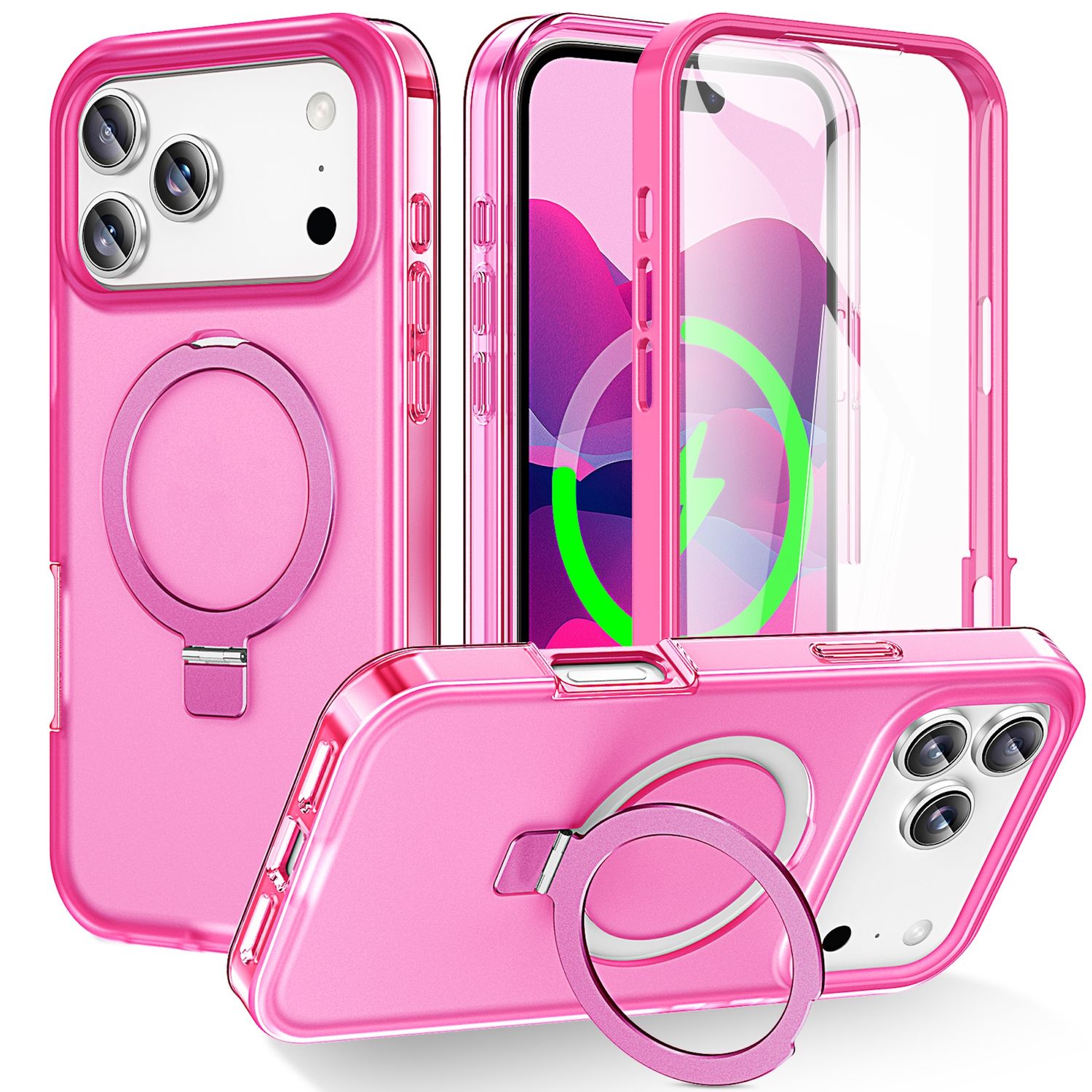 F&uuml;r Apple iPhone 17 Pro Skin Feel MagSafe Ring Halter 360 H&uuml;lle Pink - Bild 1