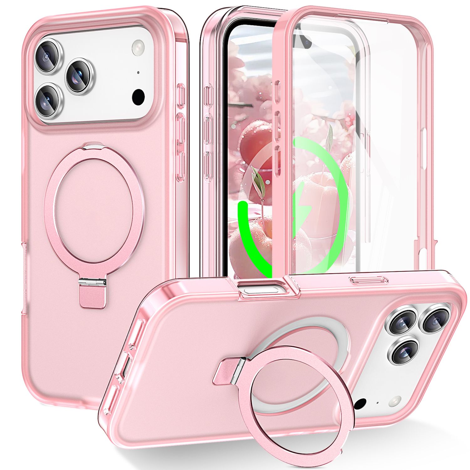 F&uuml;r Apple iPhone 17 Pro Max Skin Feel MagSafe Ringhalter H&uuml;lle Rosa - Bild 1