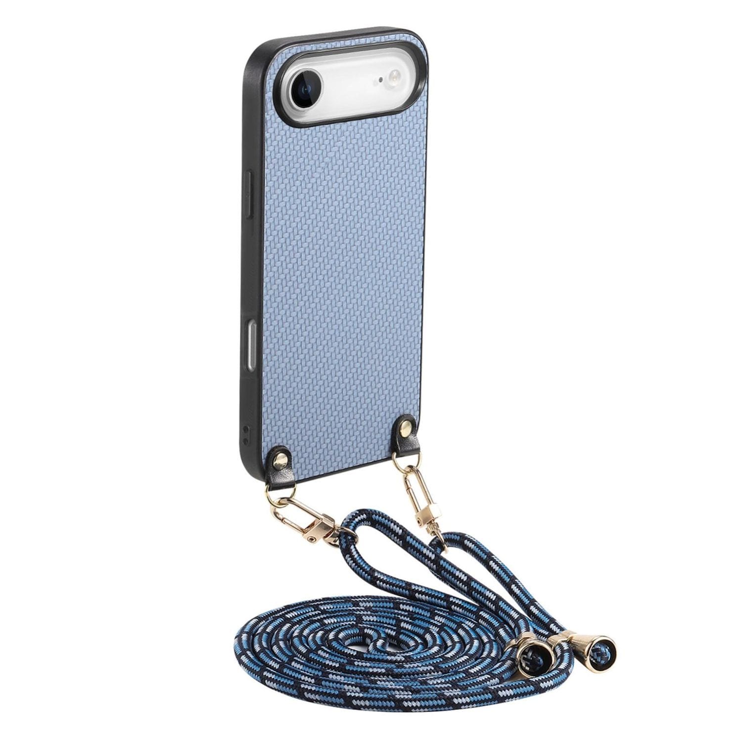 F&uuml;r Apple iPhone 17 Air Carbon Design Leder H&uuml;lle Umh&auml;ngeband Blau - Bild 1