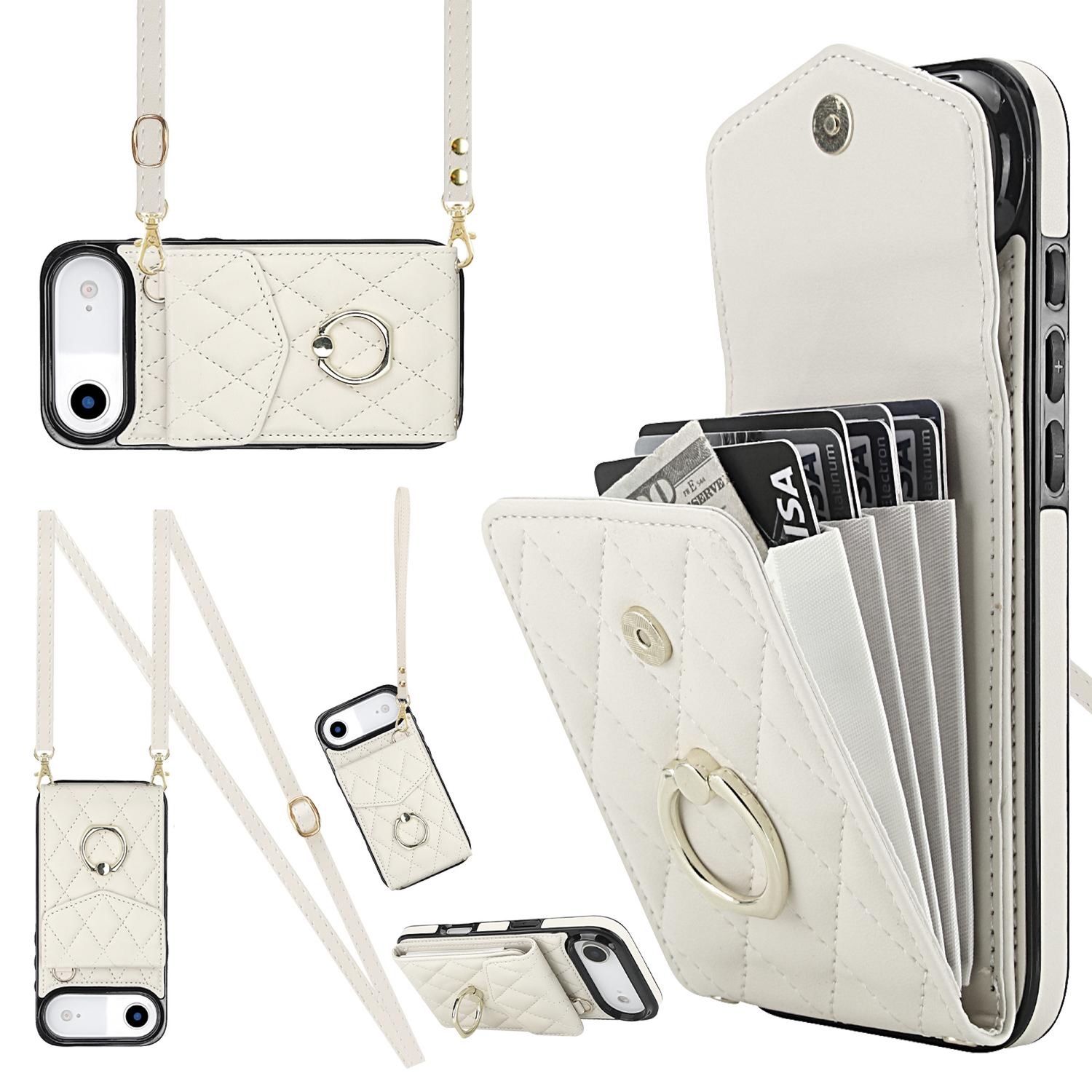 F&uuml;r Apple iPhone 17 Air Crossbody Kunstleder Rhombic Design H&uuml;lle Wei&szlig; - Bild 1