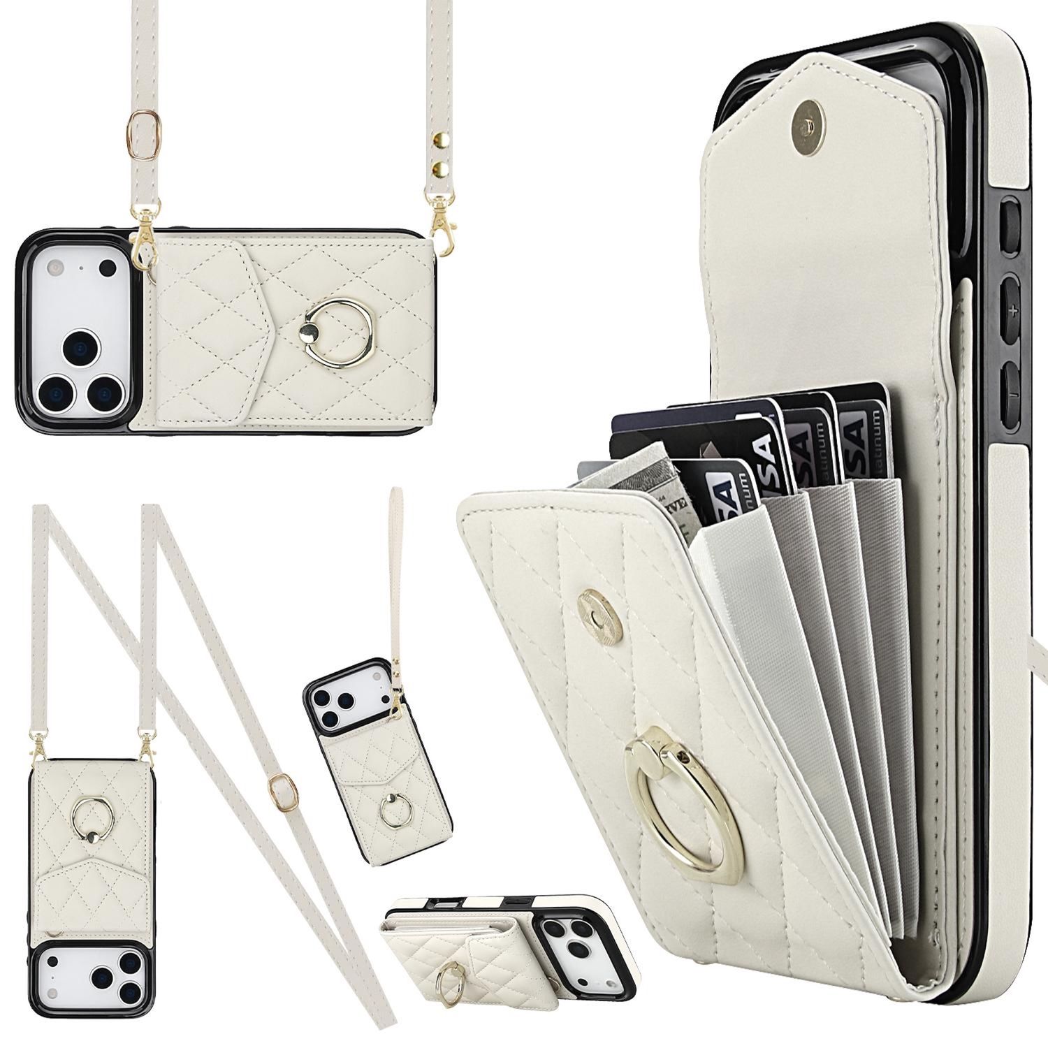 F&uuml;r Apple iPhone 17 Pro Max Crossbody Kunstleder Rhombic H&uuml;lle Wei&szlig; - Bild 1