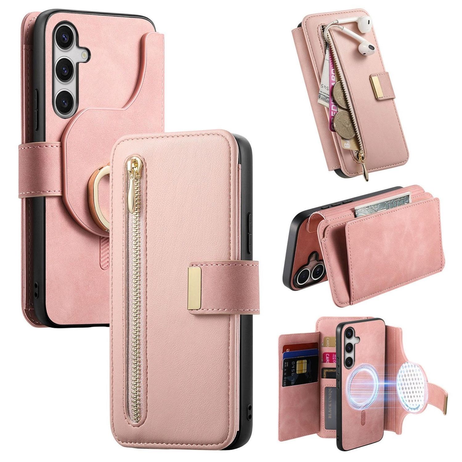 F&uuml;r Samsung Galaxy S25 FE 5G MagSafe Kunstleder Wallet H&uuml;lle Rosa - Bild 1
