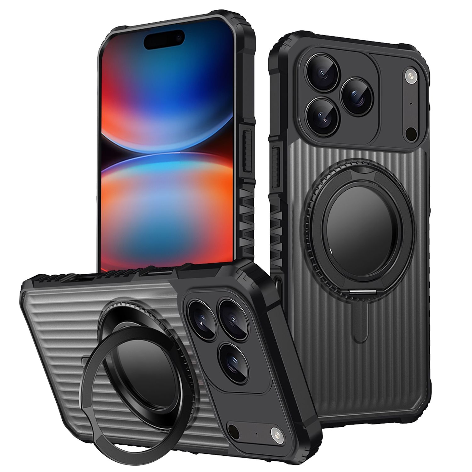 F&uuml;r Apple iPhone 17 Pro MagSafe 360 Grad Ring Halter H&uuml;lle Schwarz - Bild 1