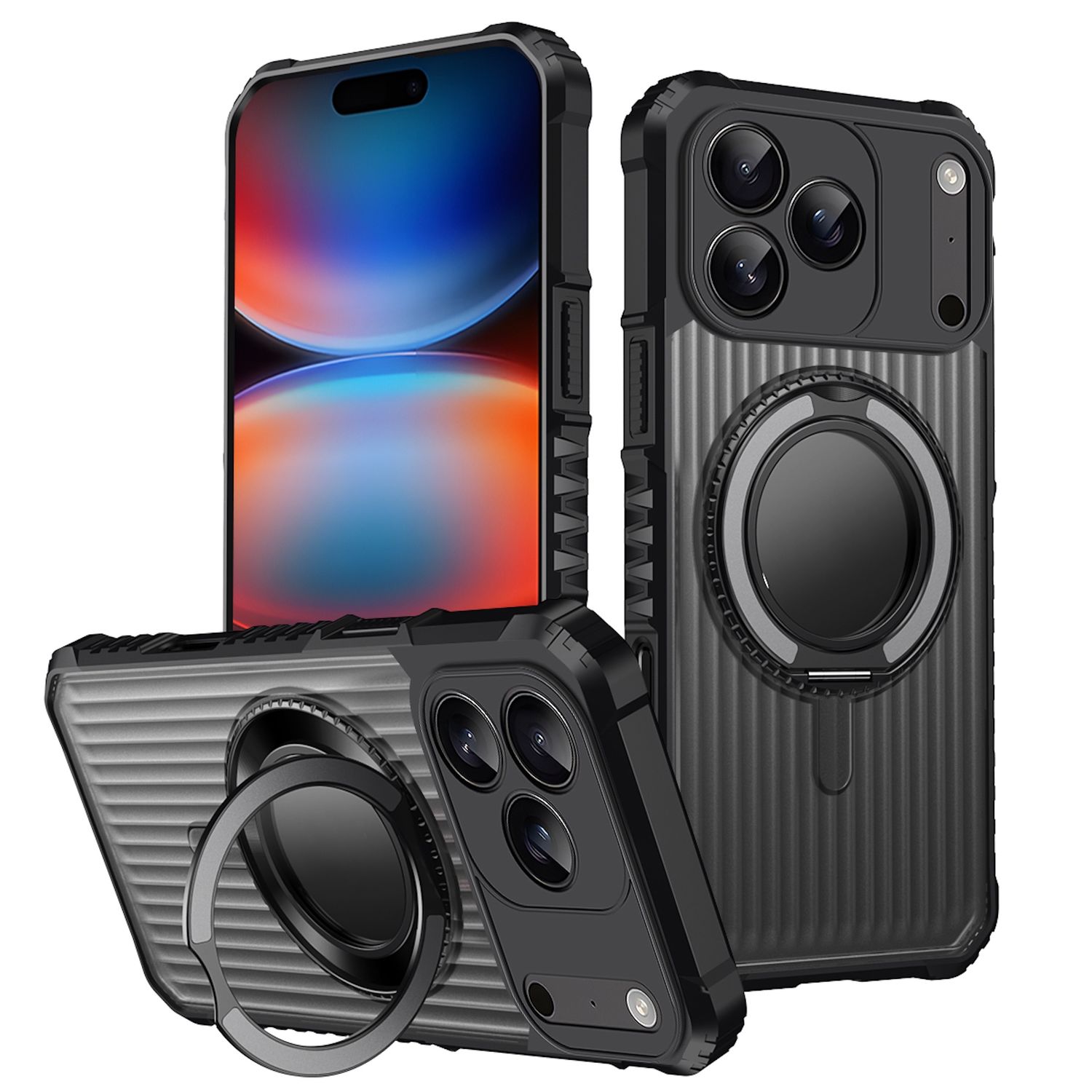 F&uuml;r Apple iPhone 17 Pro MagSafe 360 Grad Ring Halter Schutz H&uuml;lle Grau - Bild 1