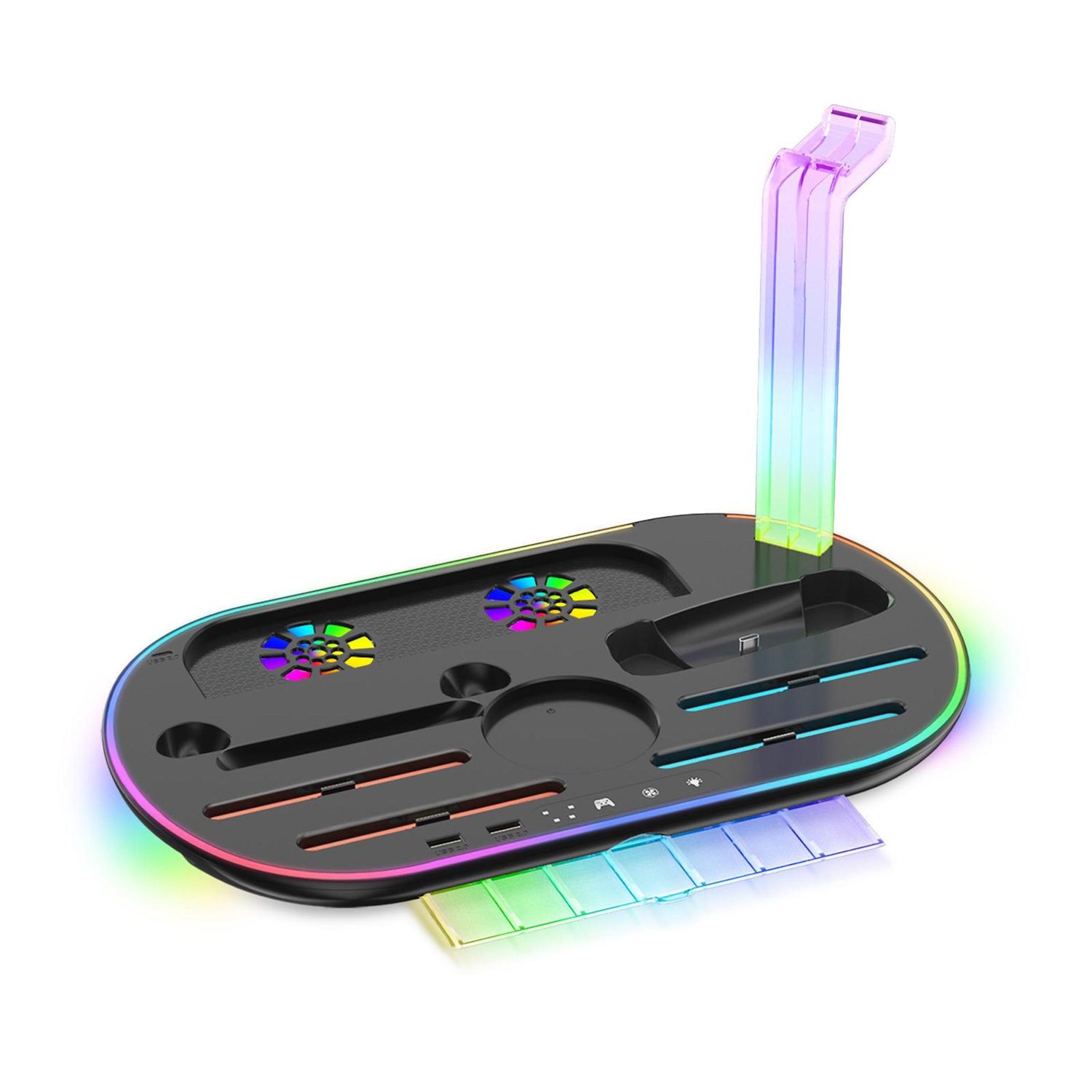 F&uuml;r Nintendo Switch 2 RGB Licht Ladestation mit K&uuml;hlung Ablage Schwarz - Bild 1