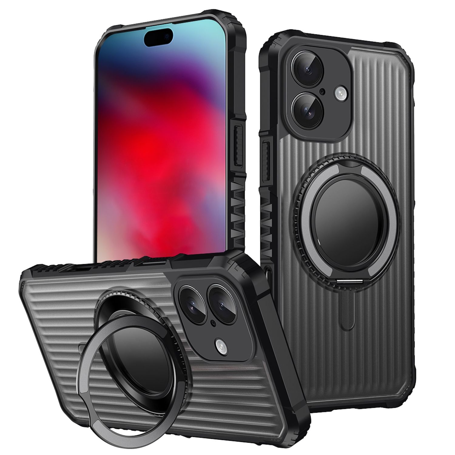 F&uuml;r Apple iPhone 17 MagSafe 360 Grad Ring Halter Schutz H&uuml;lle Grau - Bild 1