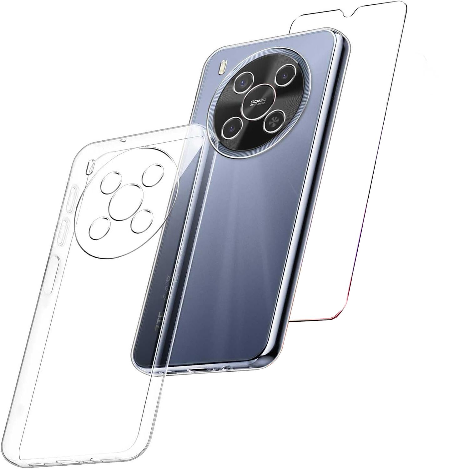 F&uuml;r ZTE Blade V70 Max Silikon TPU H&uuml;lle Transparent + 9H Hart Glas - Bild 1