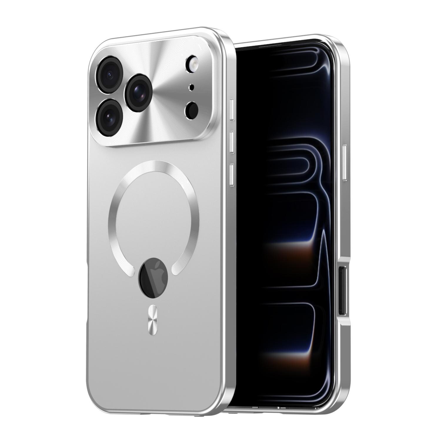 F&uuml;r Apple iPhone 17 Pro Full Cover MagSafe H&uuml;lle Metallrahmen Silber - Bild 1