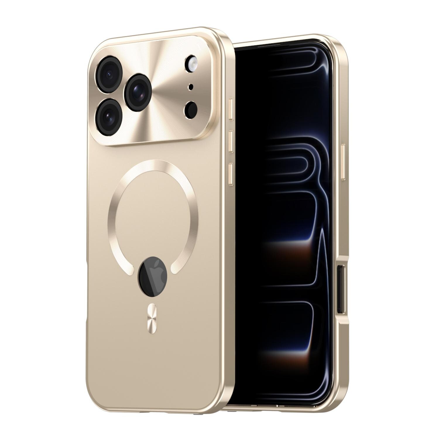 F&uuml;r Apple iPhone 17 Pro Full Cover MagSafe H&uuml;lle Metallrahmen Gold - Bild 1